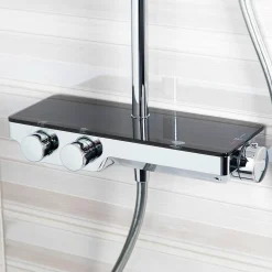 Colonne De Douche Thermostatique|Swiss Aqua Technologies Colonne de douche avec douchette 3 jets, Mitigeur thermostatique, Barre réglable en hauteur, Noir/Chrome
