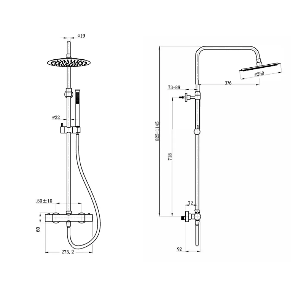 Swiss Aqua Technologies Colonne de douche, douchette stick Mitigeur thermostatique Barre réglable en hauteur, Gun métal SATDASSTK