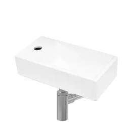 Lavabo|Swiss Aqua Technologies Ensemble lave-mains suspendu avec trou pour robinetterie 40.5x20.5 + Siphon (SATBRE4020SL-SET2)