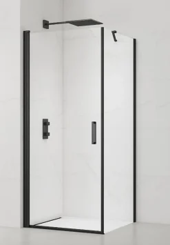 Paroi De Douche|Swiss Aqua Technologies Fusion ensemble porte pivotante /paroi 100x80cm anticalcaire avec profilés noir mat (SATFUD100S80C)
