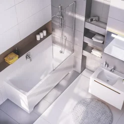 Baignoire Droite|Swiss Aqua Technologies Fusion 150 x 70 cm Baignoire gain de place en acrylique, sans pieds, blanc (SIKOVR150)