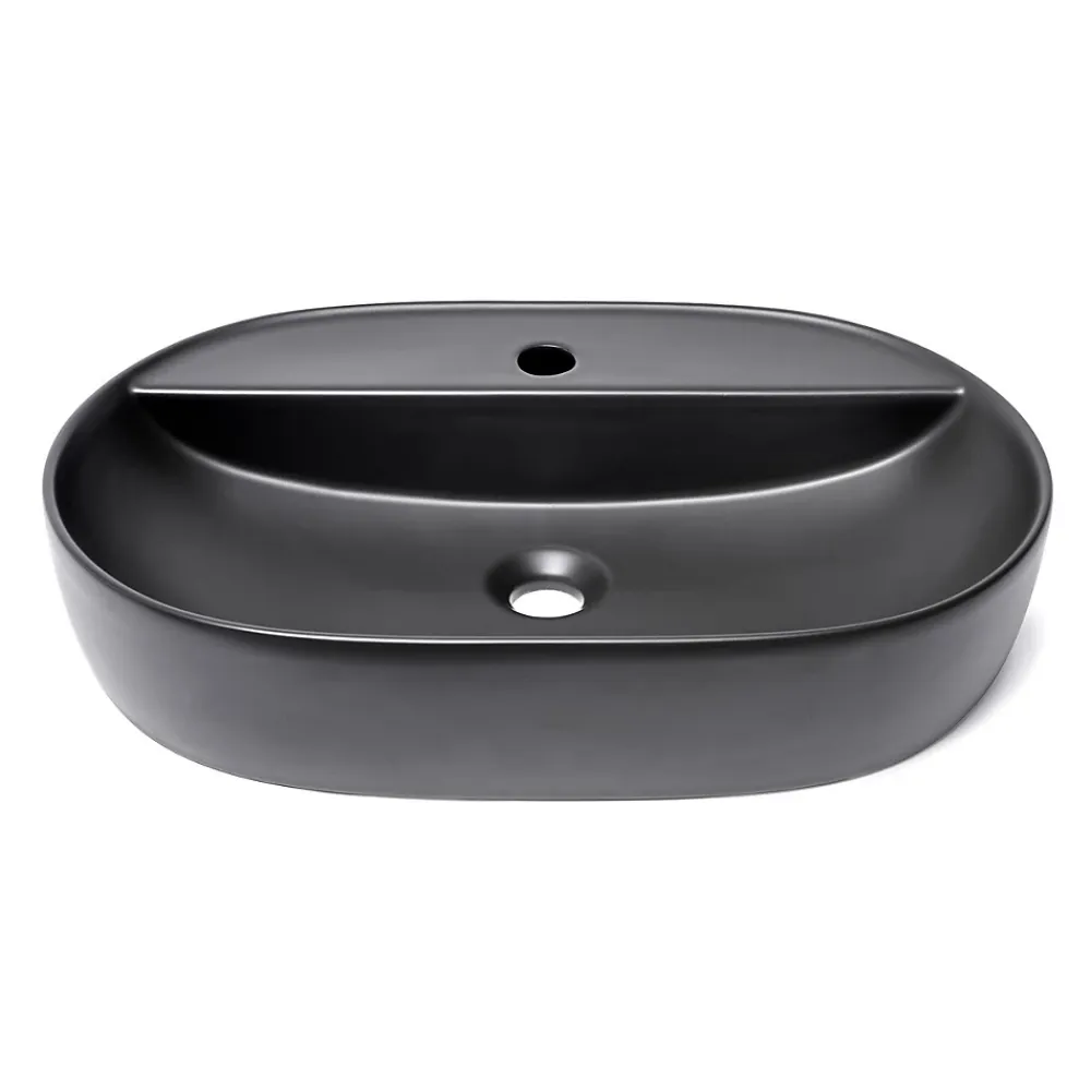 Swiss Aqua Technologies Infinitio Vasque à poser 60x40 cm, sans trop-plein, avec trou pour robinetterie, Noir mat (SATINF6040BKM)