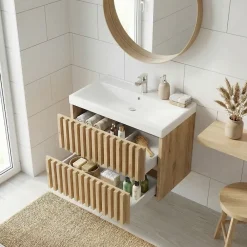 Swiss Aqua Technologies Meuble de salle de bain avec lavabo SAT Delano 80x46 cm chêne mat (DELANO80ZDUM)