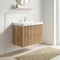 Swiss Aqua Technologies Meuble de salle de bain avec lavabo SAT Delano 80x46 cm chêne mat (DELANO80ZDUM)