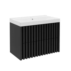 Meuble Vasque|Swiss Aqua Technologies Meuble de salle de bain avec lavabo SAT Delano 80x46 cm noir mat (DELANO80ZCUM)