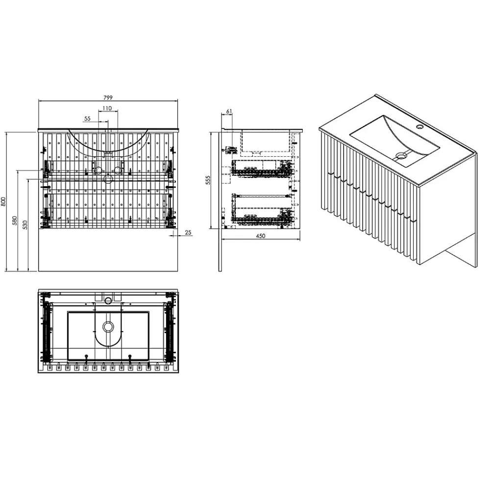 Meuble Vasque|Swiss Aqua Technologies Meuble de salle de bain avec lavabo SAT Delano 80x46 cm noir mat (DELANO80ZCUM)