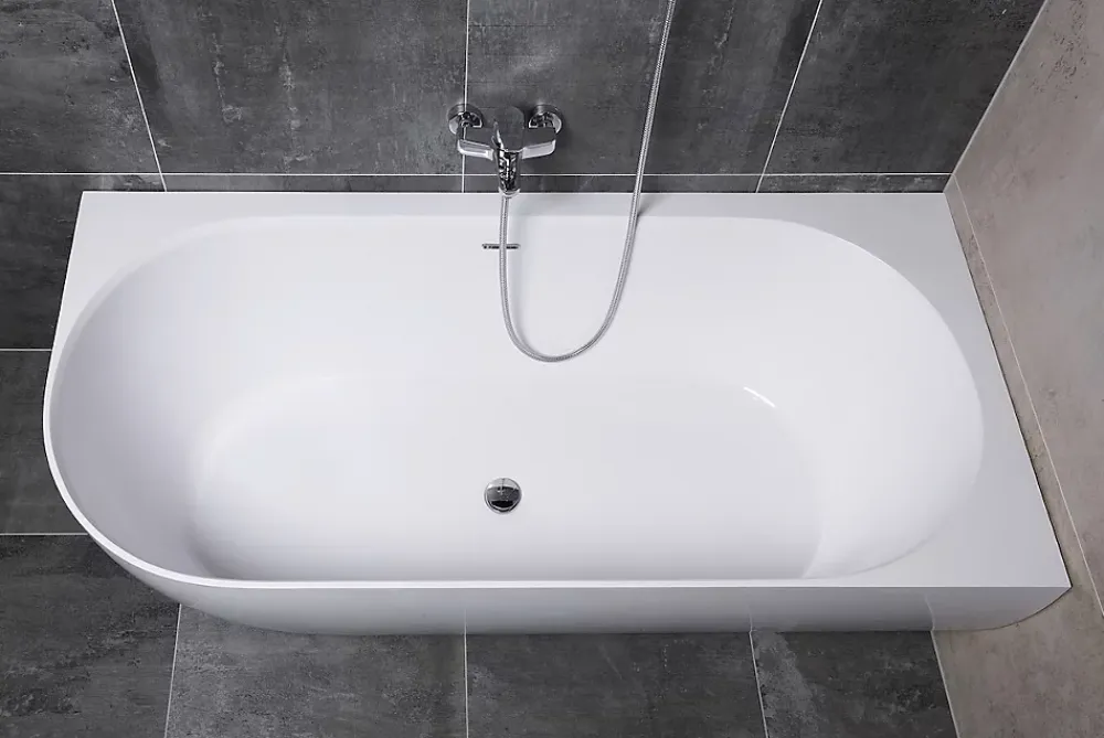 Swiss Aqua Technologies Nelly 175x82 cm Baignoire droite Autoportante orientation droite en marbre coulé, Blanc (NEL1700P)
