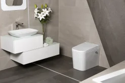 Wc À Poser|Swiss Aqua Technologies Ultimax WC hybride avec réservoir intégré et abattant frein de chute (SATOFSHFS3)