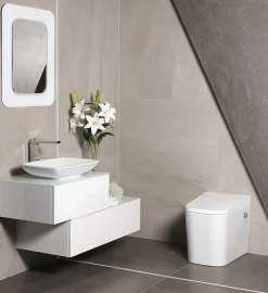 Wc À Poser|Swiss Aqua Technologies Ultimax WC hybride avec réservoir intégré et abattant frein de chute (SATOFSHFS3)