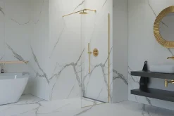 Swiss Aqua Technologies Walk-in 120x200cm Paroi en verre Crystal Glass 8 mm anticalcaire, avec bras et profilés or