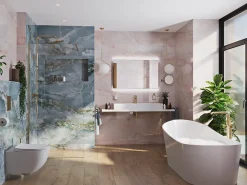 Swiss Aqua Technologies Walk-in 120x200cm Paroi en verre Crystal Glass 8 mm anticalcaire, avec bras et profilés or