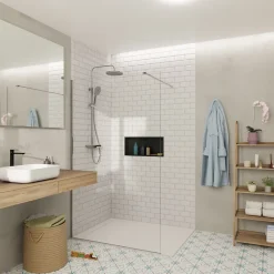 Swiss Aqua Technologies Walk-in 120x200cm Paroi en verre Crystal Glass 8 mm anticalcaire, avec bras et profilés chrome brillant