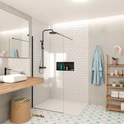 Swiss Aqua Technologies Walk-in 100x200cm paroi Crystal Glass 8mm anticalcaire+bras et profilés noir mat (SATBWI100PRC)