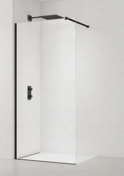 Swiss Aqua Technologies Walk-in 100x200cm paroi Crystal Glass 8mm anticalcaire+bras et profilés noir mat (SATBWI100PRC)