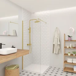 Paroi De Douche|Swiss Aqua Technologies Walk-in 80x200cm Paroi en verre Crystal Glass 8 mm anticalcaire, avec bras et profilés or (SATBWI80PRZ)