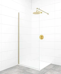 Swiss Aqua Technologies Walk-in 90x200cm Paroi en verre Crystal Glass 8 mm anticalcaire, avec bras et profilés Laiton