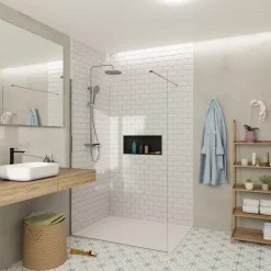 Paroi De Douche|Swiss Aqua Technologies Walk-in 140x200cm Paroi en verre Crystal Glass 8 mm anticalcaire, avec bras et profilés chrome brillant