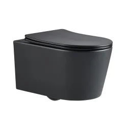 Swiss Aqua Technologies WC suspendu sans bride et fixations invisibles + abattant frein de chute, Noir mat (SATBRE010RREXPBKM)