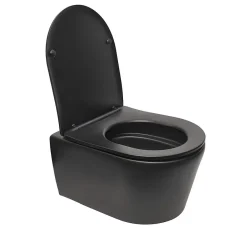 Swiss Aqua Technologies WC suspendu sans bride et fixations invisibles + abattant frein de chute, Noir mat (SATBRE010RREXPBKM)