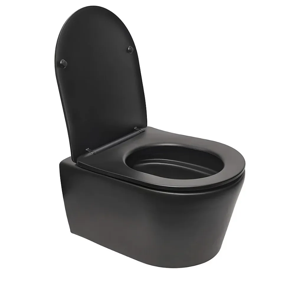 Swiss Aqua Technologies WC suspendu sans bride et fixations invisibles + abattant frein de chute, Noir mat (SATBRE010RREXPBKM)