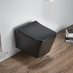 Wc Suspendu|Swiss Aqua Technologies WC suspendu Infinitio noir mat sans bride Design, fixations invisibles+abattant softclose