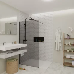 Swiss Aqua Technologies Walk-in 100x200cm Paroi en verre fumé 8 mm anticalcaire, avec bras et profilés noir mat (SATBWI100KSPRC)
