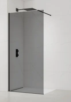 Swiss Aqua Technologies Walk-in 100x200cm Paroi en verre fumé 8 mm anticalcaire, avec bras et profilés noir mat (SATBWI100KSPRC)