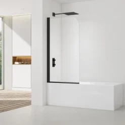 Swiss Aqua Technologies 150x80 cm Pare-baignoire pivotant en verre, orientation gauche et droite, noir (SATVZUNIKCT80)