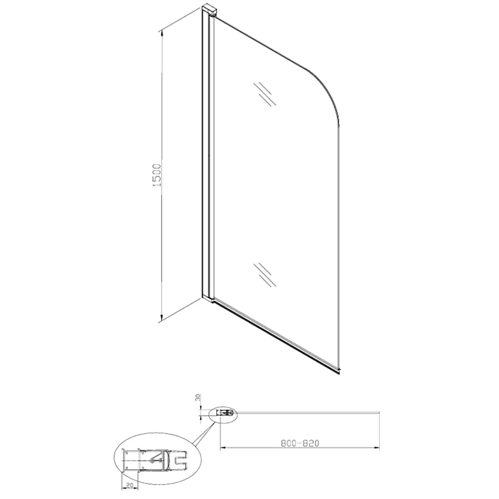 Swiss Aqua Technologies 150x80 cm Pare-baignoire pivotant en verre, orientation gauche et droite, noir (SATVZUNIKCT80)