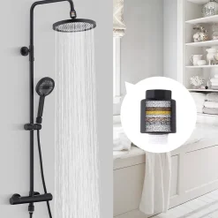 Homelody Système de Douche avec Filtre et Thermostat Noir avec Douchette à Main à 3 Types de Jets et Douche de Tête de 25 cm