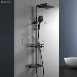 Homelody Système de Douche avec Thermostat et Tablette de Douche Noir - Ensemble Complet de Robinetterie de Douche