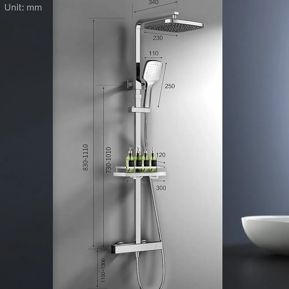 Homelody Système de Douche avec Thermostat et Tablette de Douche Chromée, Ensemble Complet de Robinetterie de Douche