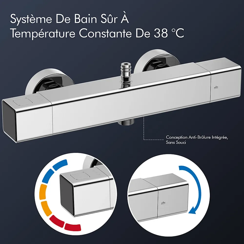 Homelody Système de Douche avec Thermostat et Tablette de Douche Chromée, Ensemble Complet de Robinetterie de Douche