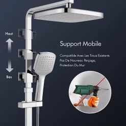 Homelody Système de Douche avec Thermostat et Tablette de Douche Chromée, Ensemble Complet de Robinetterie de Douche