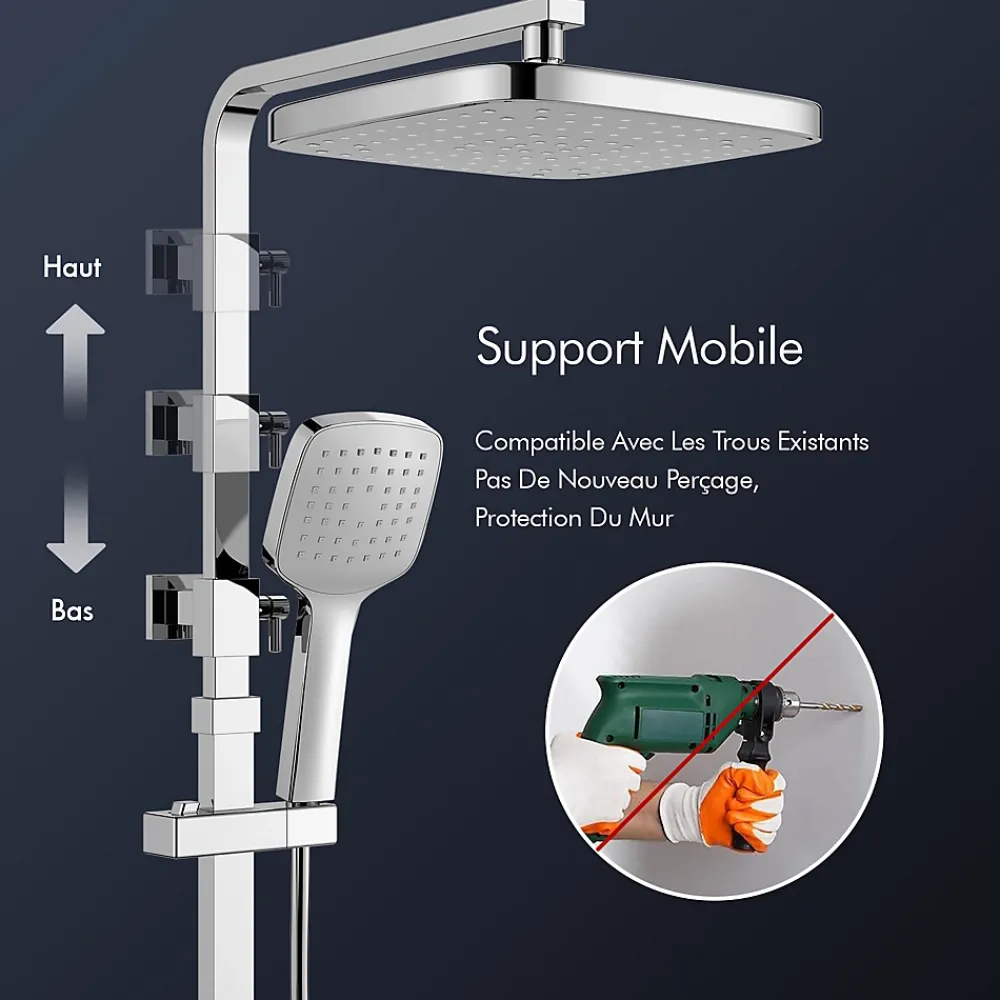 Homelody Système de Douche avec Thermostat et Tablette de Douche Chromée, Ensemble Complet de Robinetterie de Douche