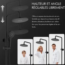 Colonne De Douche Thermostatique|Homelody Système de Douche avec Thermostat et Tablette de Douche Ensemble de Douche Complet Noir avec Pomme de Douche Ronde Effet Pluie