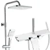 Colonne De Douche Thermostatique|Homelody Système de douche avec thermostat et tablette en verre chromé Ensemble de douche complet avec douchette à main