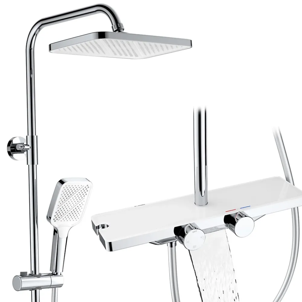 Colonne De Douche Thermostatique|Homelody Système de douche avec thermostat et tablette en verre chromé Ensemble de douche complet avec douchette à main
