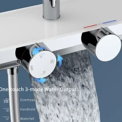 Colonne De Douche Thermostatique|Homelody Système de douche avec thermostat et tablette en verre chromé Ensemble de douche complet avec douchette à main