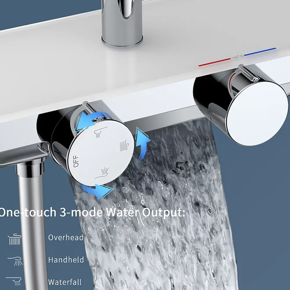 Colonne De Douche Thermostatique|Homelody Système de douche avec thermostat et tablette en verre chromé Ensemble de douche complet avec douchette à main