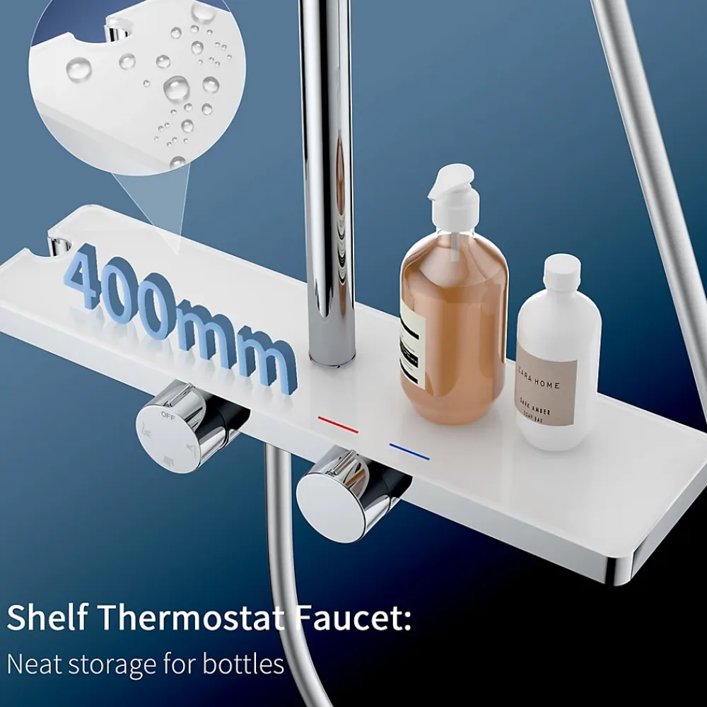 Colonne De Douche Thermostatique|Homelody Système de douche avec thermostat et tablette en verre chromé Ensemble de douche complet avec douchette à main
