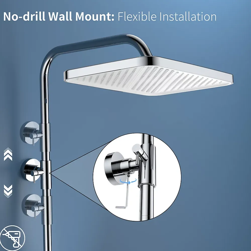 Colonne De Douche Thermostatique|Homelody Système de douche avec thermostat et tablette en verre chromé Ensemble de douche complet avec douchette à main