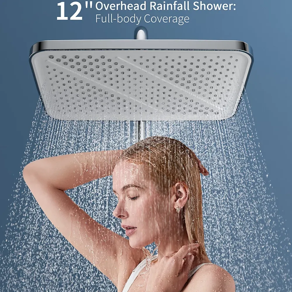 Colonne De Douche Thermostatique|Homelody Système de douche avec thermostat et tablette en verre chromé Ensemble de douche complet avec douchette à main