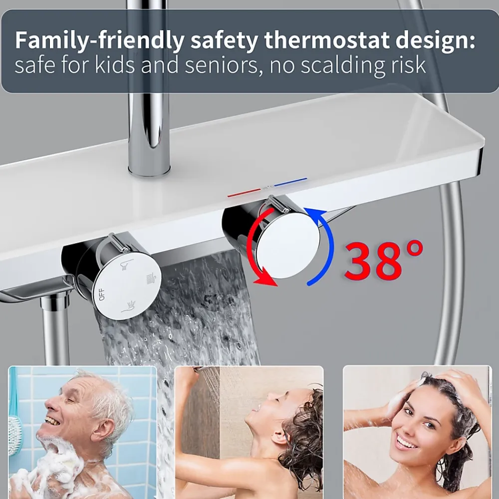 Colonne De Douche Thermostatique|Homelody Système de douche avec thermostat et tablette en verre chromé Ensemble de douche complet avec douchette à main