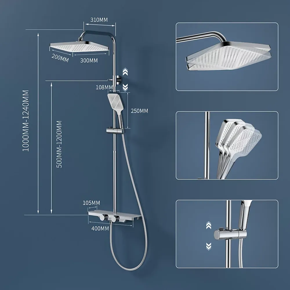 Colonne De Douche Thermostatique|Homelody Système de douche avec thermostat et tablette en verre chromé Ensemble de douche complet avec douchette à main