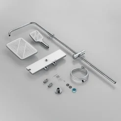 Colonne De Douche Thermostatique|Homelody Système de douche avec thermostat et tablette en verre chromé Ensemble de douche complet avec douchette à main