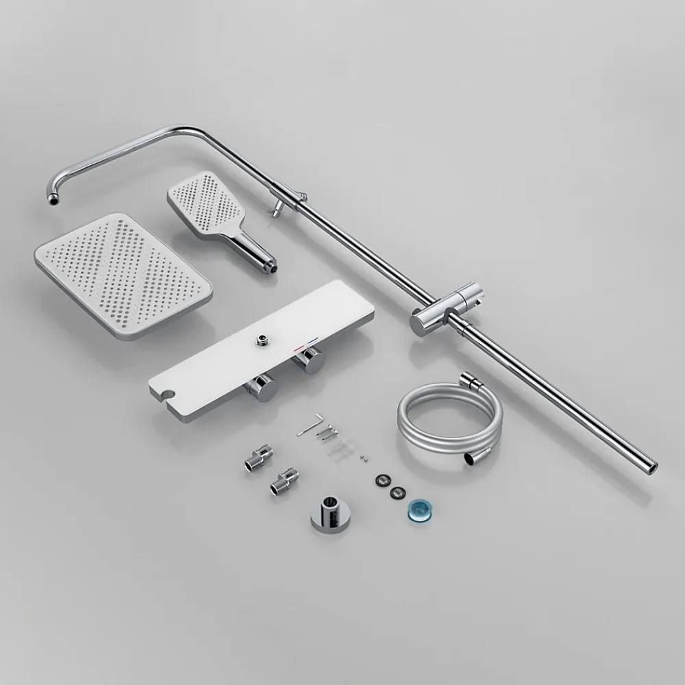 Colonne De Douche Thermostatique|Homelody Système de douche avec thermostat et tablette en verre chromé Ensemble de douche complet avec douchette à main