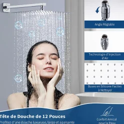 Colonne De Douche Encastrable|Homelody Système de Douche Encastré avec Mitigeur Mécanique Effet Pluie Ciel de Pluie Carré 300 mm Inox Chromé pour Salle de Bain