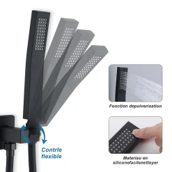 Homelody Système de Douche Encastrable Noir avec Grande Tête de Douche Carrée 12