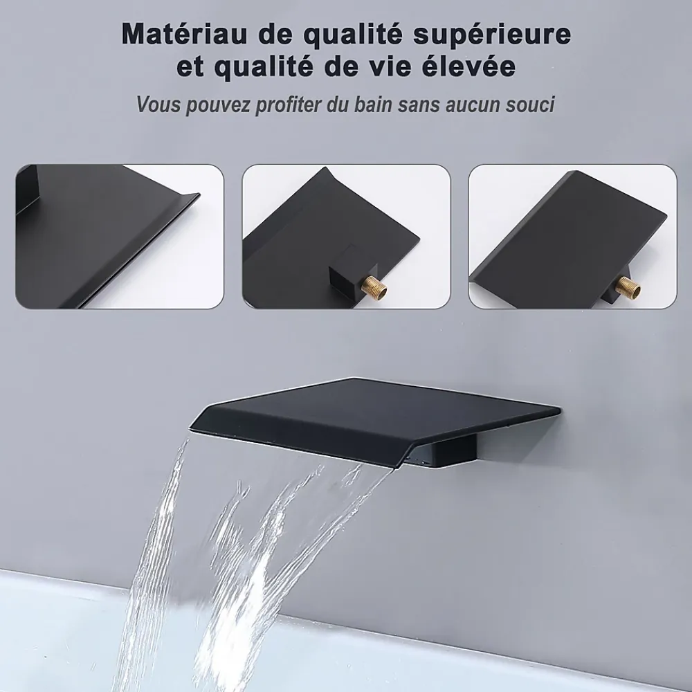 Homelody Système de Douche Encastrable Noir avec Grande Tête de Douche Carrée 12" et sortie de cascade ci-dessous